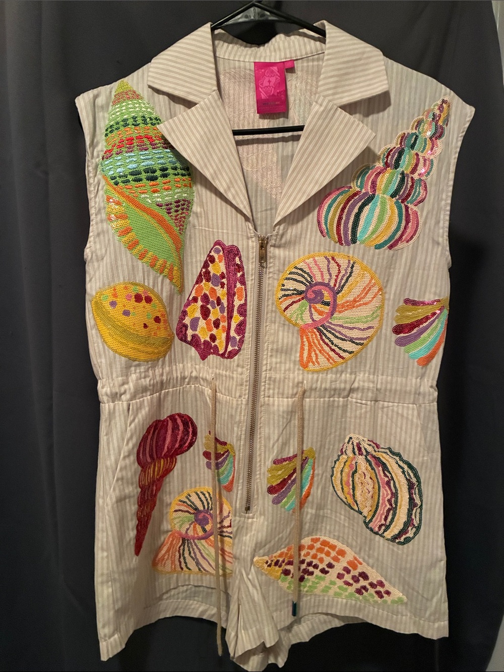 Embroidered Seashell Sleeveless Romper - Colorful Shell Motif
